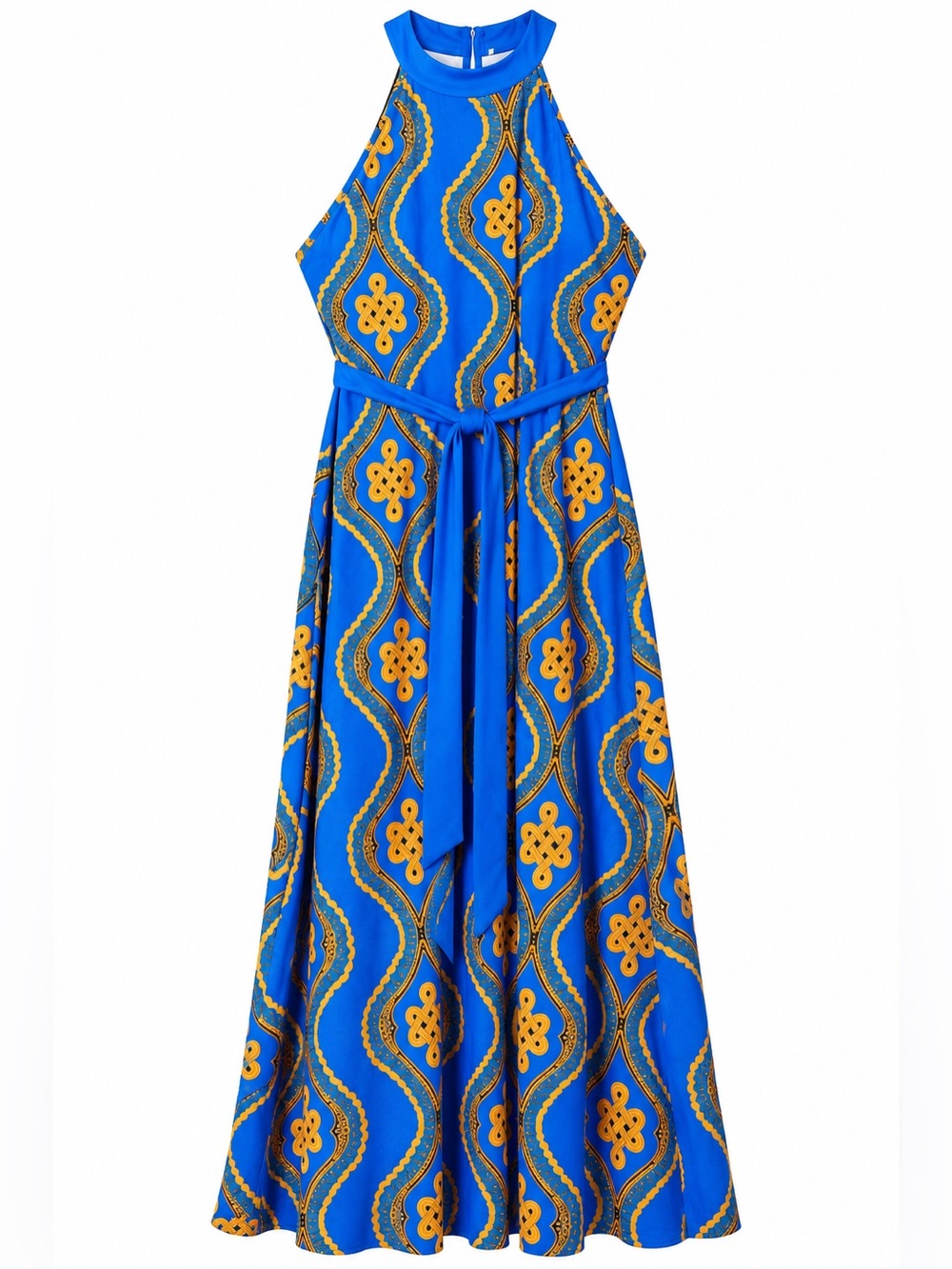 Blue & Gold Halter Maxi Dress - Brand